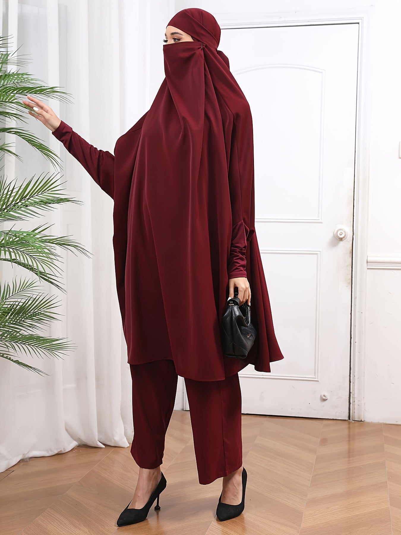 Women's Abaya Long Jilbaab Dress with Hijab Islamic Prayer Outfit 2pcs Set