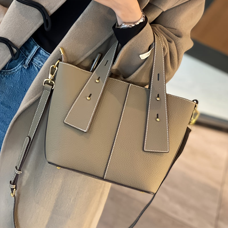 Leather Women's Handbag - Brown Tote with Detachable Shoulder Strap Bag With Zipper