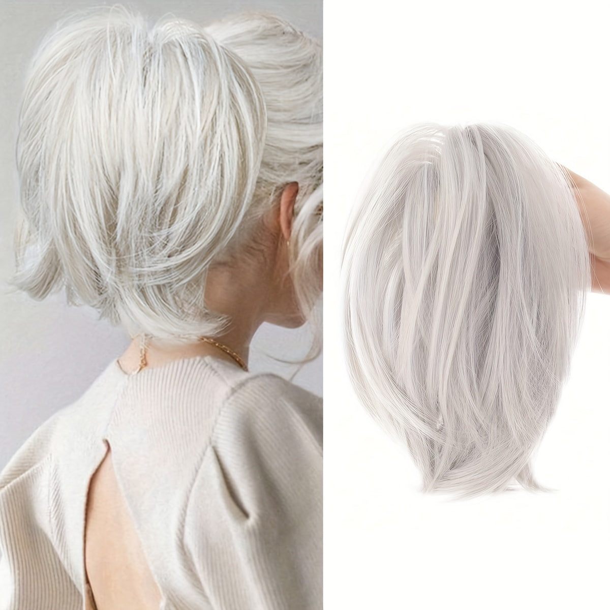 Messy Bun Hair Clip For Women | Straight Ponytail Extension 8inch Black