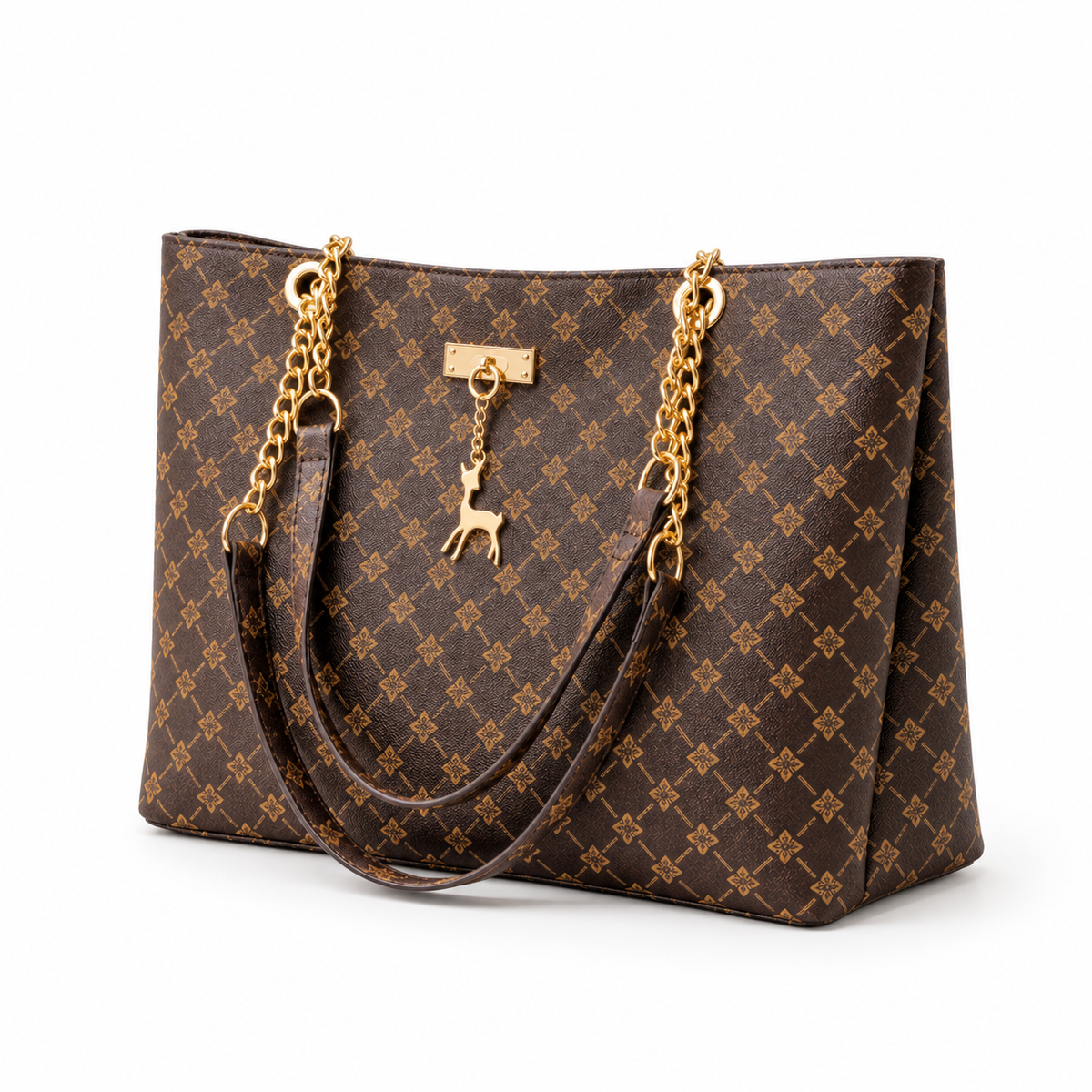 Elegant Monogram Chain Shoulder Tote Bag