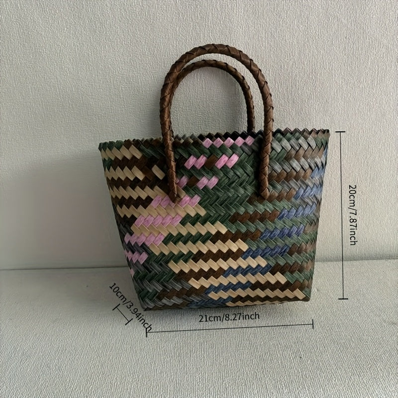 One Piece, Hand-Woven Handbag Handheld Versatile Women's Bag, Suitable for Vacation, Imitation Rattan Design, Tote Bag Style