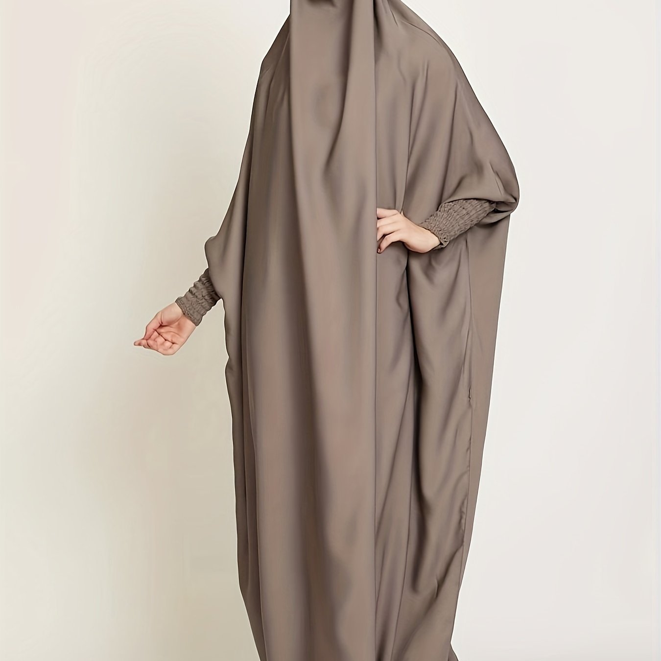 Long Sleeve Solid Color Jibab Abaya - Women's Traditional Arabian Polyester Robe with Tie Back, 95% Polyester 5% Elastane, 135g/m² - Muslim Nida Hijab Dress