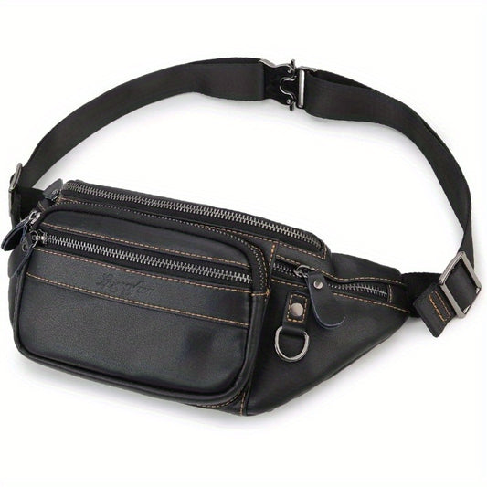 Fanny Pack Leather Belt Waist Bag for Men Women Vintage Hip Bum Bag with 6 Zippered Pockets for Outdoor Traveling Hiking Running