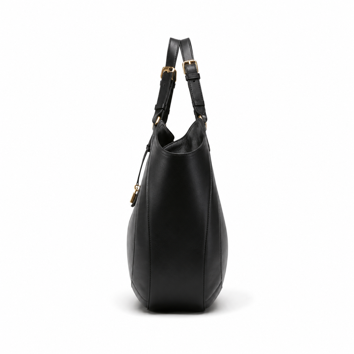Luxe Black Leather Hobo Tote Handbag