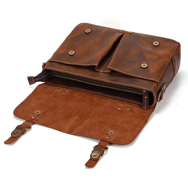 Vintage Men Leather Briefcase Bag Mad Horse Leather 1516 Inch Cowhide Commuter Bag Leather Shoulder Bag Laptop Bag