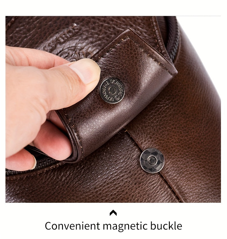 Men's Top Layer Cowhide Sling Bag, Genuine Leather Crossbody Bag, Retro Fashion Commuter Bag Multi-functional Travel Slant Shoulder Bag