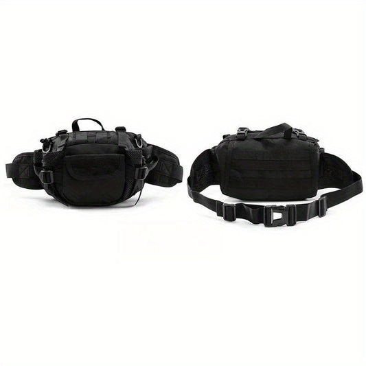 Rugged Camouflage Tactical Leather Belt Bag - Multifunctional Outdoor Travel & Hiking Crossbody Pack with Adjustable Strap, MOLLE System