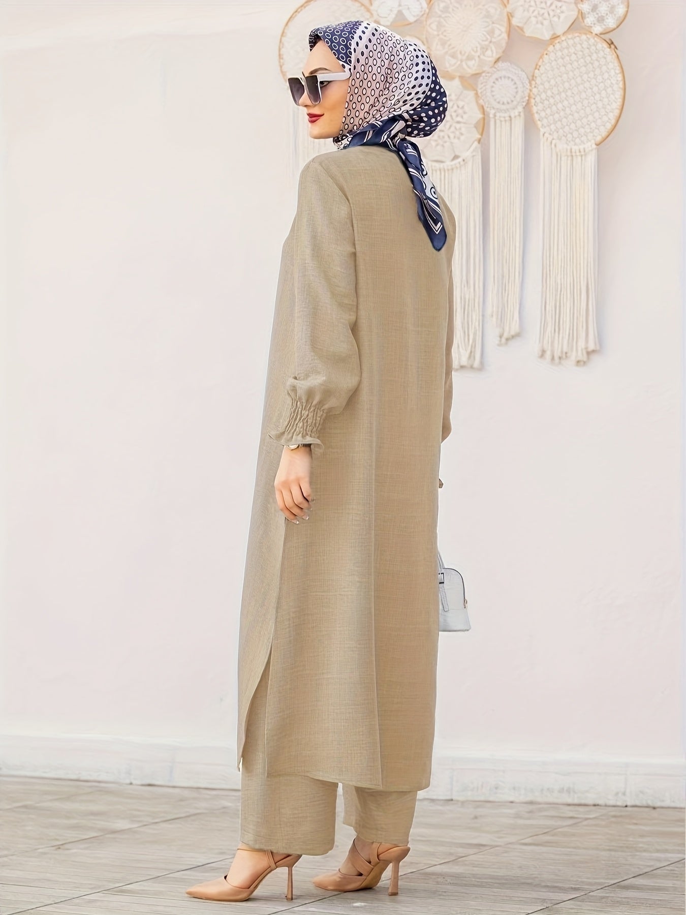Middle East Ramadan Elegant Pure Muslim Pakistani Abaya Casual Pants Set - Fashionable and Comfortable Design, Perfect for Daily Wear