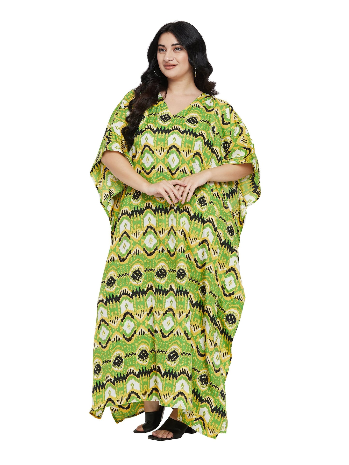 Plus Size Green Geometric Kaftan Dress for Women Polyester kaftan dresses