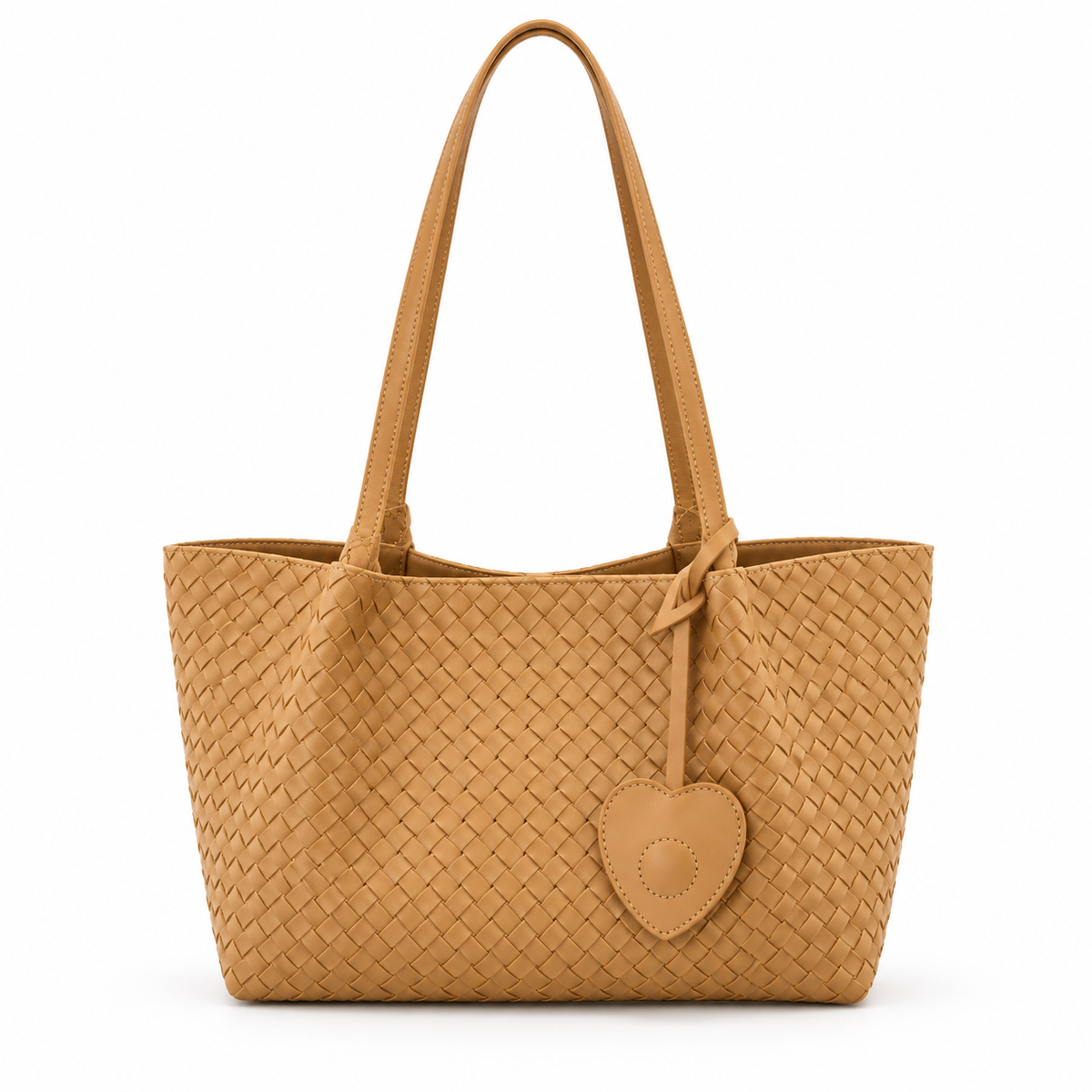 Elegant Tan Woven Shoulder Tote Bag