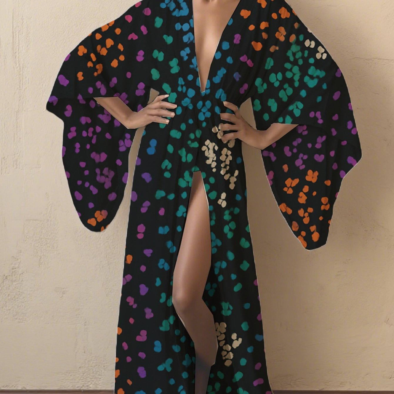 Women's Japanese Kimono Abaya - Lightweight Long Cardigan with Wide Sleeves & Open Front, Boho Floral wrap-around belt - Non-Transparent Maxi Gown for Beach, Home, Formal Events