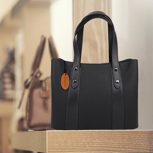 Genuine Leather Tote Bag for Women, Large Capacity Handbag with Adjustable Strap, Zipper Closure- Unlined Messenger Bag