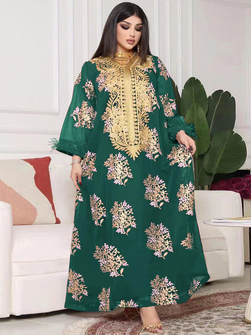 2025 Spring-Summer Round neck Printing Embroidery Regular sleeve Kaftan