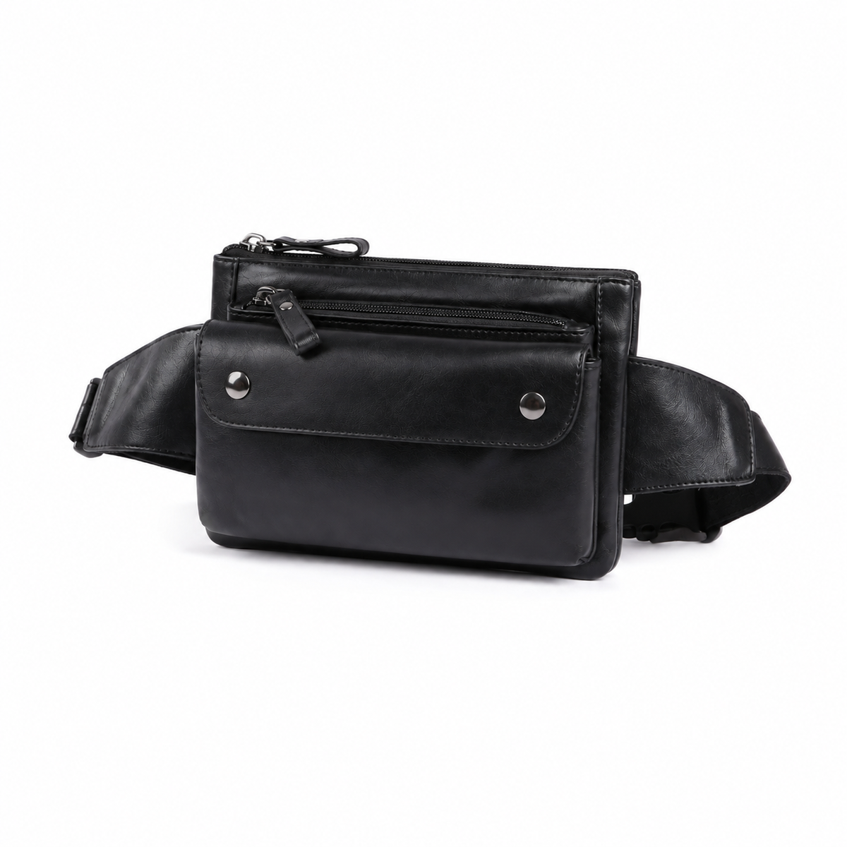 Black Multi-Pocket Leather Waist Bag
