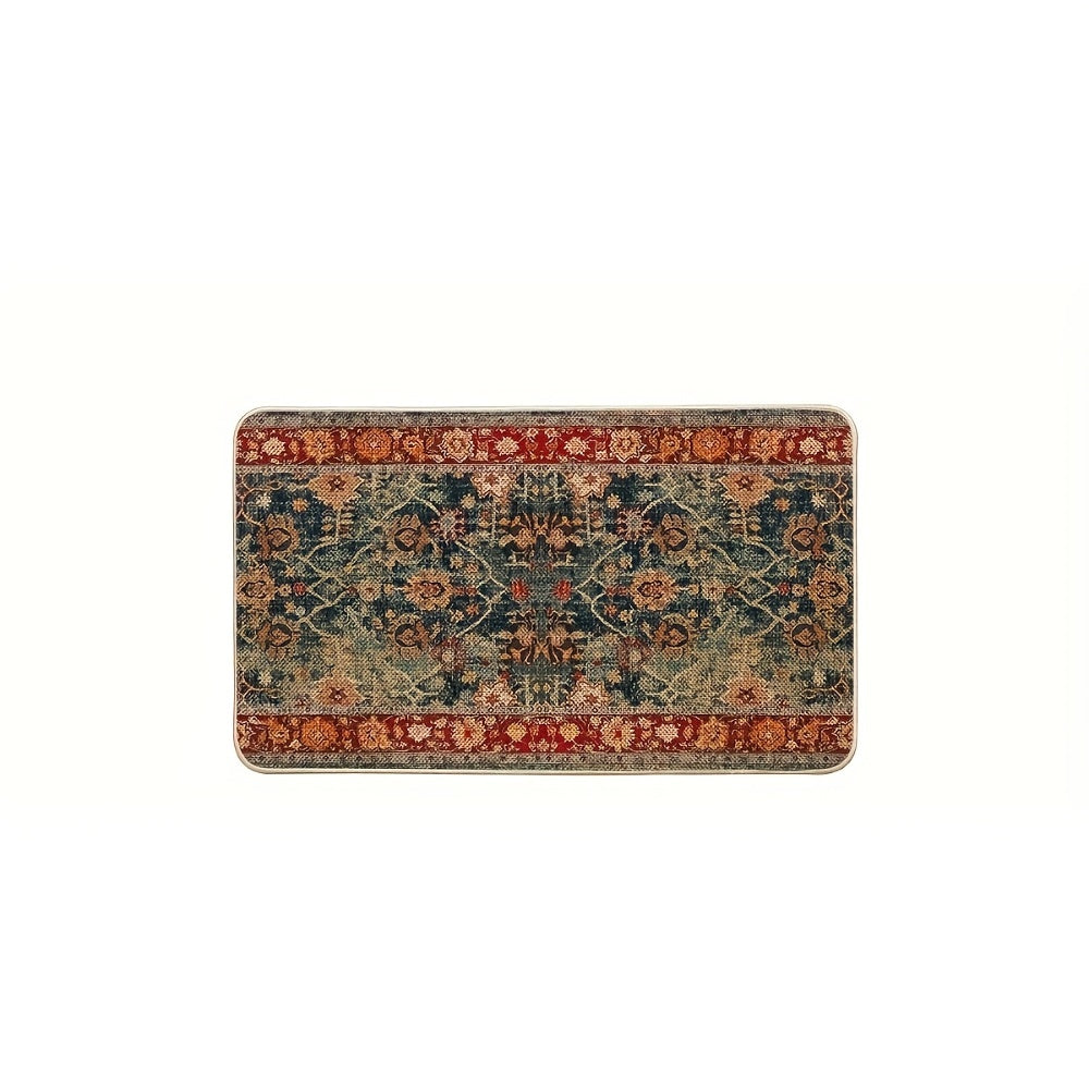 Red Floral Vintage Bohemia Kitchen Mats Set Of 1, Daily Boho Home Decor Low-Profile Kitchen Rugs for Floor