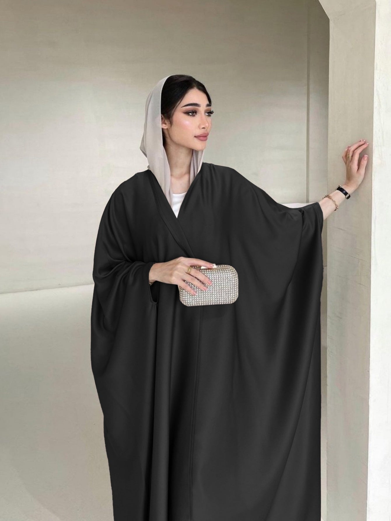 Elegant Middle Eastern Muslim Women's Long Sleeve Abaya Dress - Soft Lightweight Non-Stretch Fabric with Adjustable Waist Belt, Floor-Length Modest Robe for Spring/Summer, Hand Wash Only