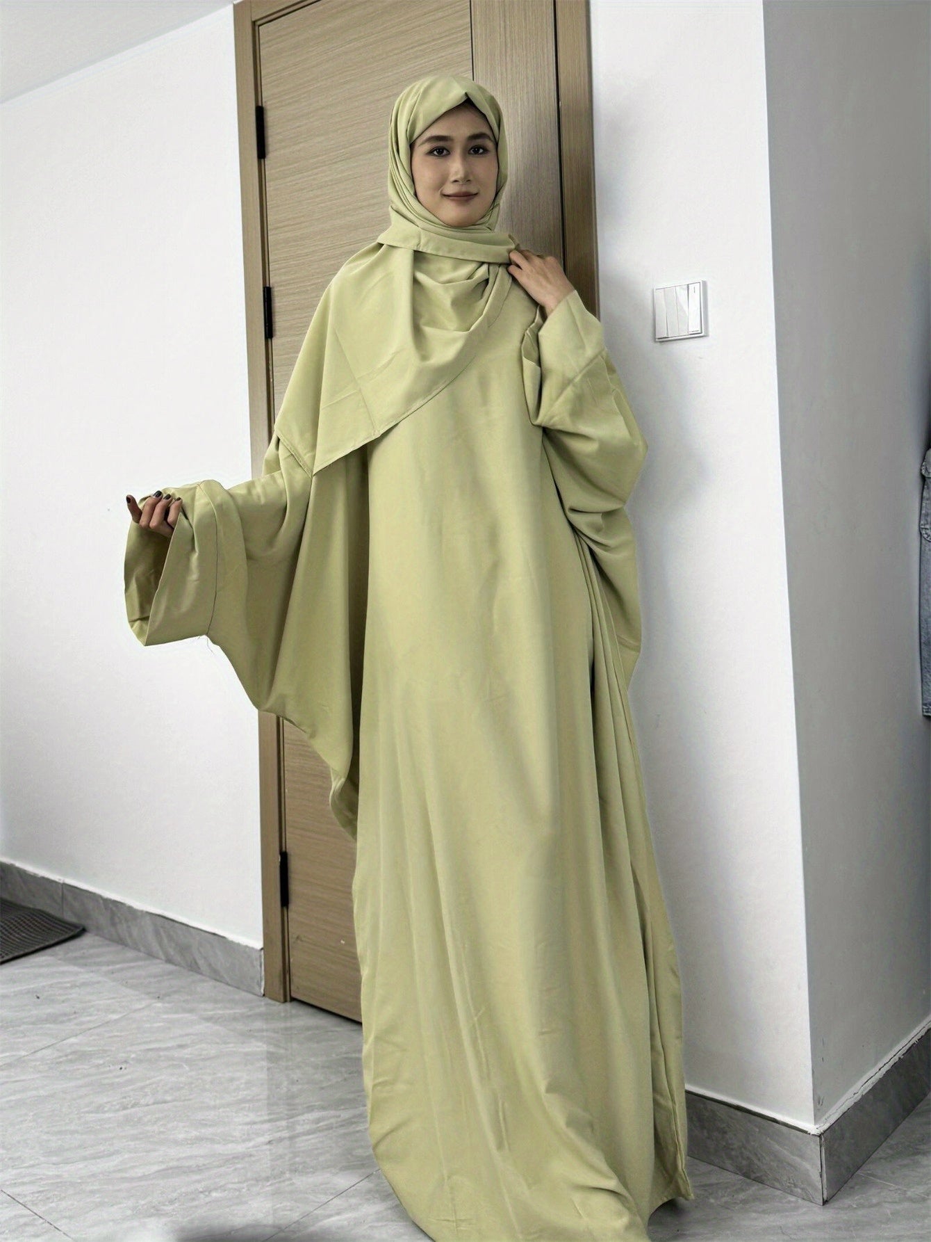 Plus Size Middle Eastern Loose Long Robe Prayer Jilbaab Dress with Matching Headscarf Two-piece Abayas Ethnic Clothing Islamic Conservative Dresses Long Skirt