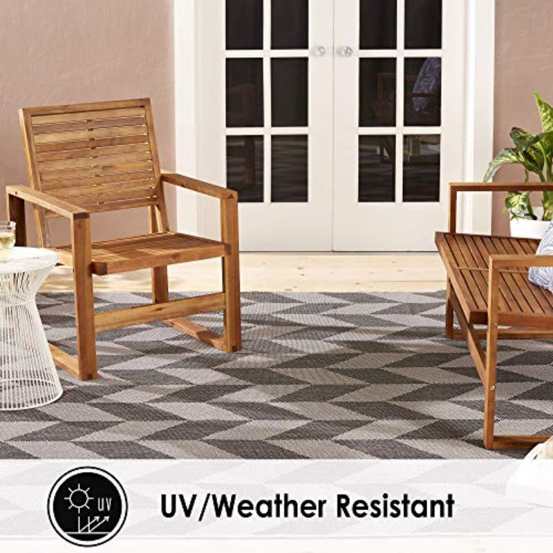 Patio Country Contemporary Herringbone Indoor Outdoor Area Medium Rug Black Grey 5'2x7'2