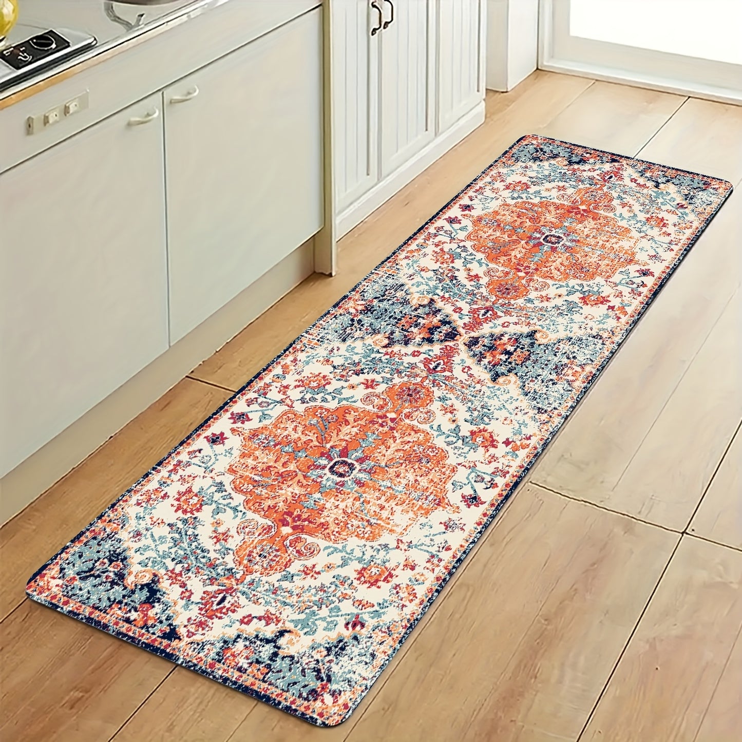 Bohemian Kitchen Mat, Bohemian Raggy Wind Mat, Indian Mat Corridor Running Mat, Flannel Soft And Comfortable Easy to Clean, Suitable for Bedroom Living Room Dining Room Kitchen Bathroom Porch Rug Floor Carpet, Laundry Room