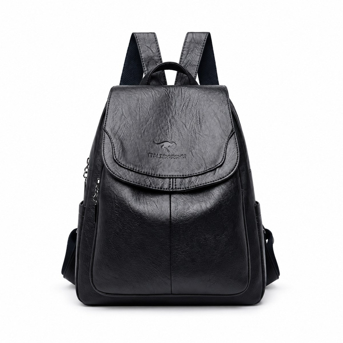 Classic Black Textured Flap Everyday Backpack