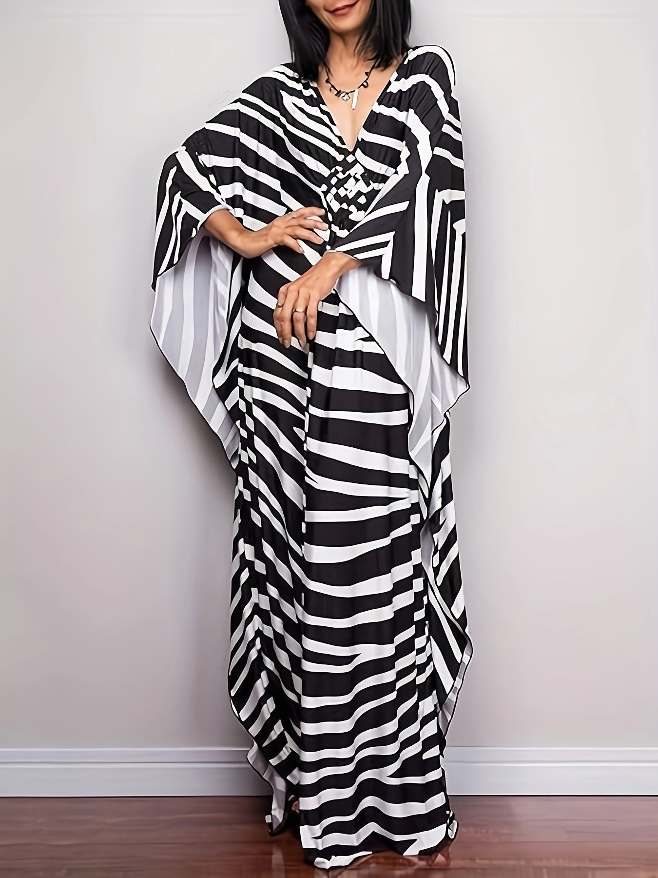 Plus Size, Women Ethnic Print Kaftan Beach Dress Plus Size Swimsuit Cover Up
