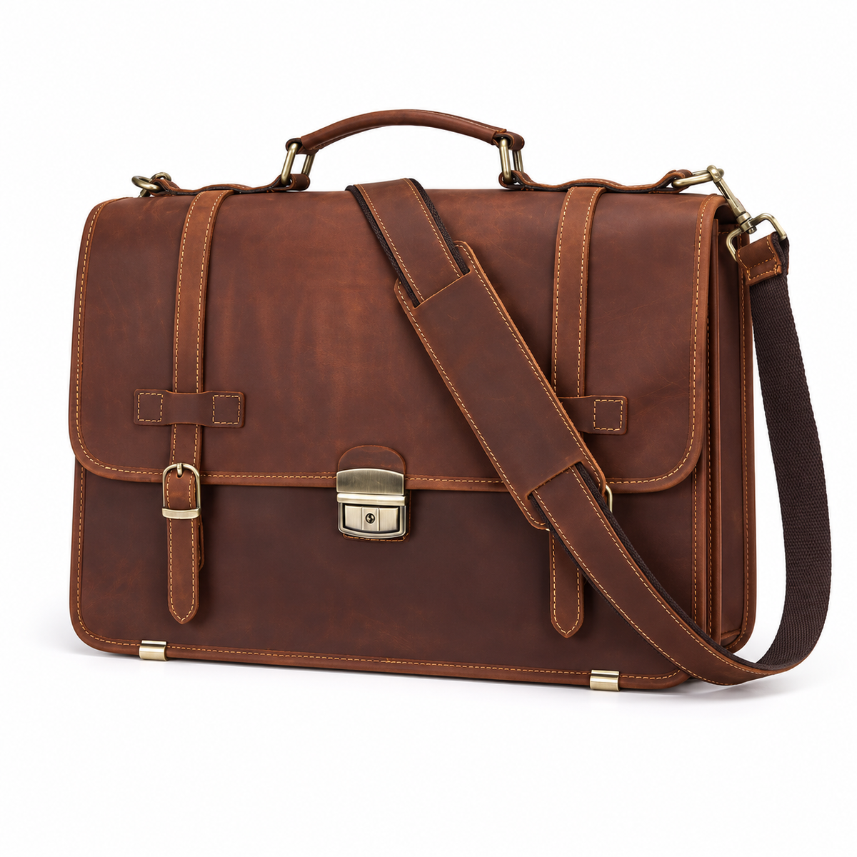 Vintage Brown Leather Briefcase With Lock