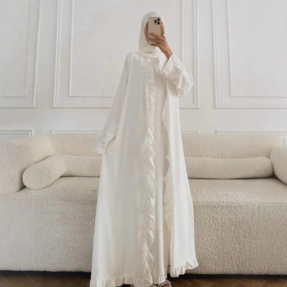 Women's Elegant Arabic Abaya Robe - Lightweight Breathable Loose Fit Long Sleeve Arabic Dress with Belt, Solid Color Machine Washable All-Season Casual & Formal Wear