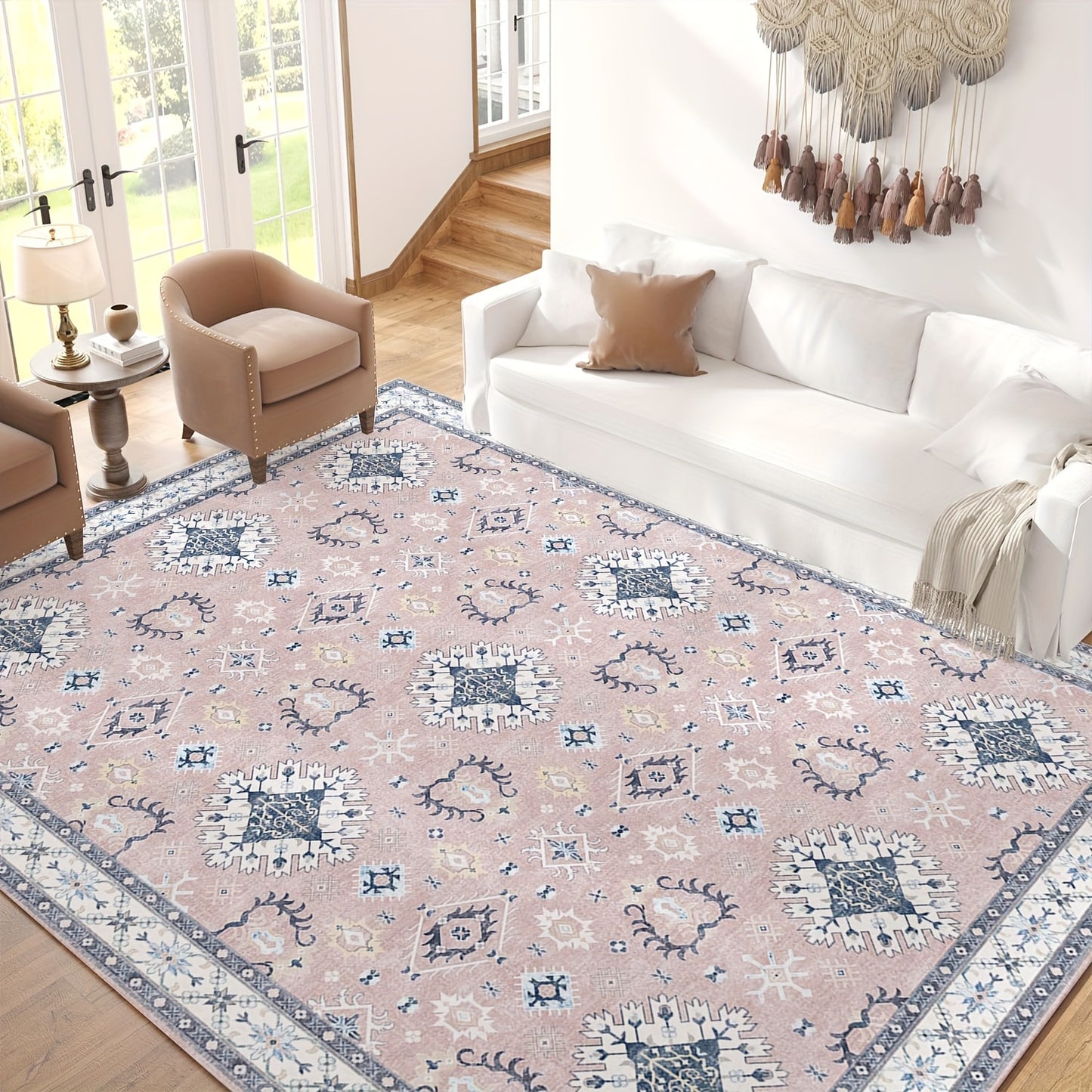 Boho-Chic Vintage Floral Area Rug - Non-Slip, Machine Washable Arabian Carpet, Low-Pile TPR & Polyester Blend, Perfect for Kitchen, Living Room, Bedroom, Dining Room