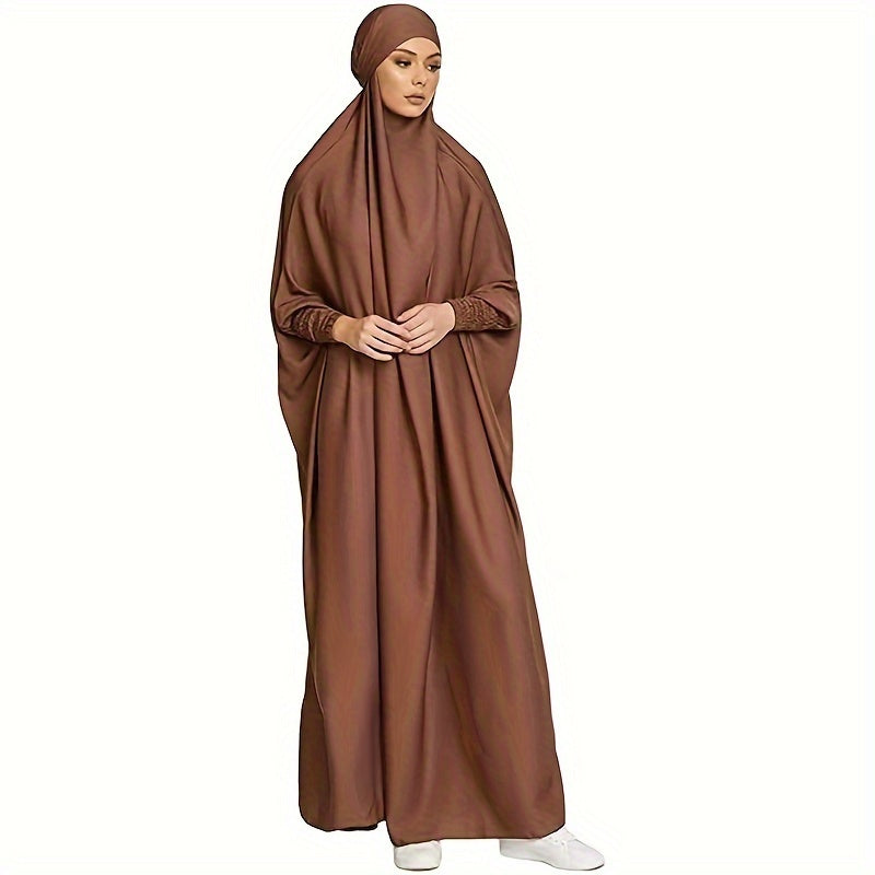 Long Sleeve Solid Color Jibab Abaya - Women's Traditional Arabian Polyester Robe with Tie Back, 95% Polyester 5% Elastane, 135g/m² - Muslim Nida Hijab Dress