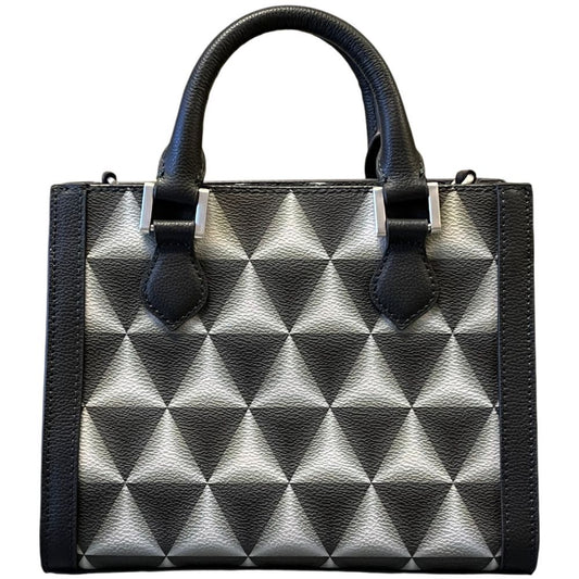 Medium Black and White Leather Tote Bag 8-6/8" x 7-1/8" x 4-1/8" for Work, Travel, Shopping