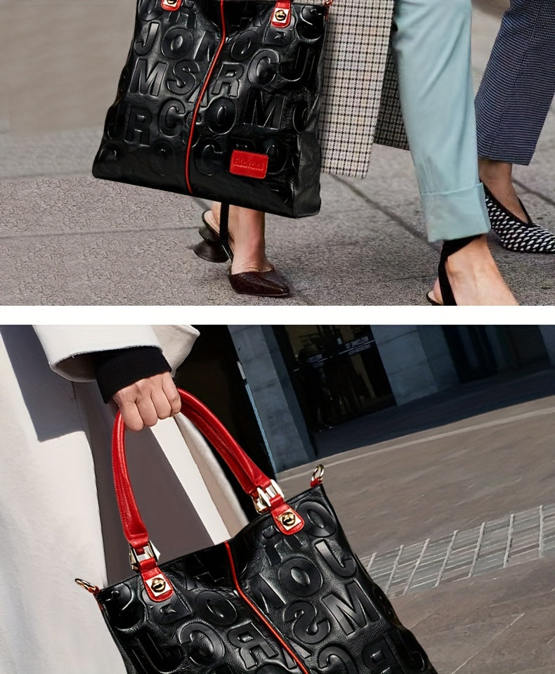 Fashionable Motorcycle Bag, Tote Bag, Genuine Leather Women's Bag, Zipper Handbag, Shoulder Bag, Fashionable Hand-held Crossbody Bag