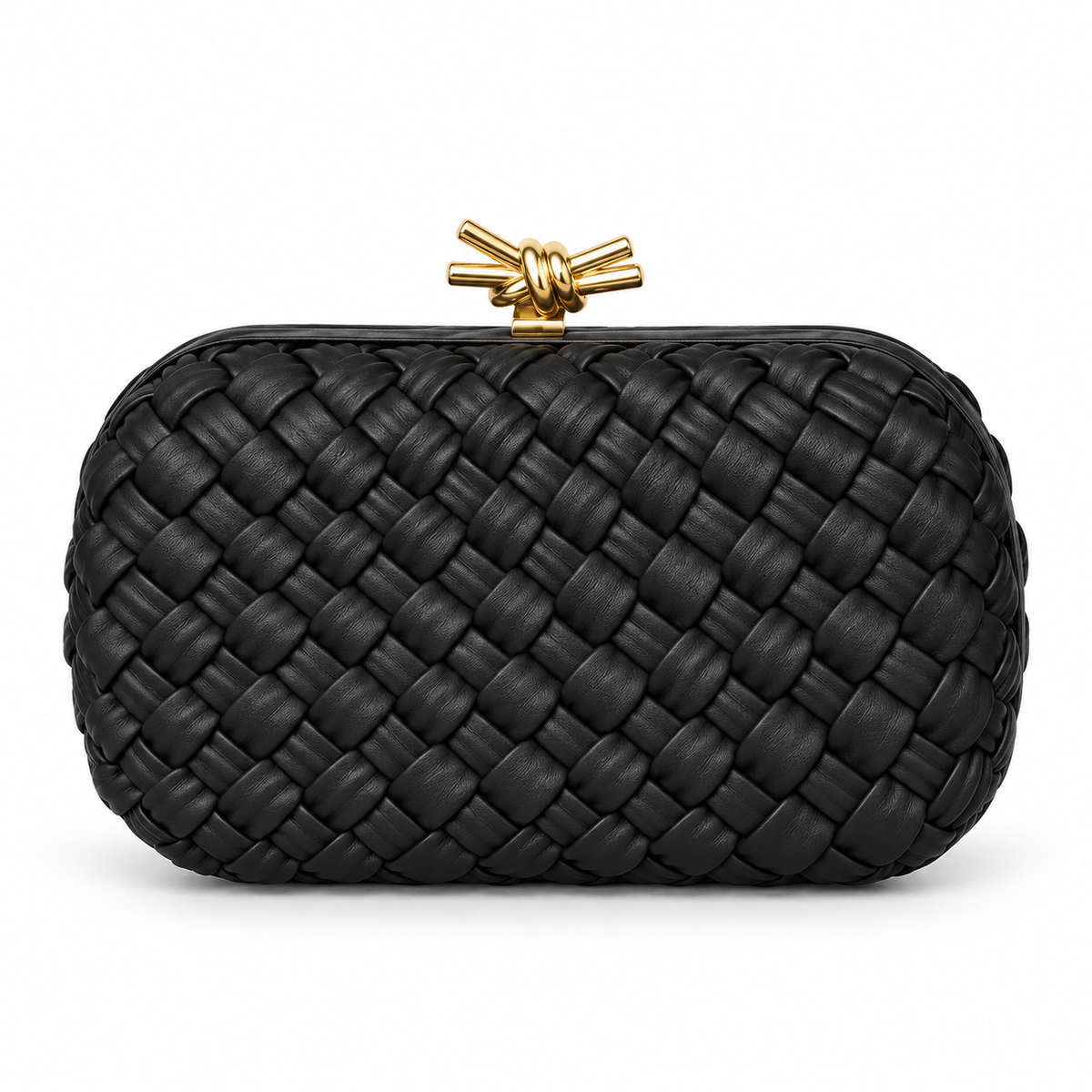 Black Woven Clutch With Gold Clasp
