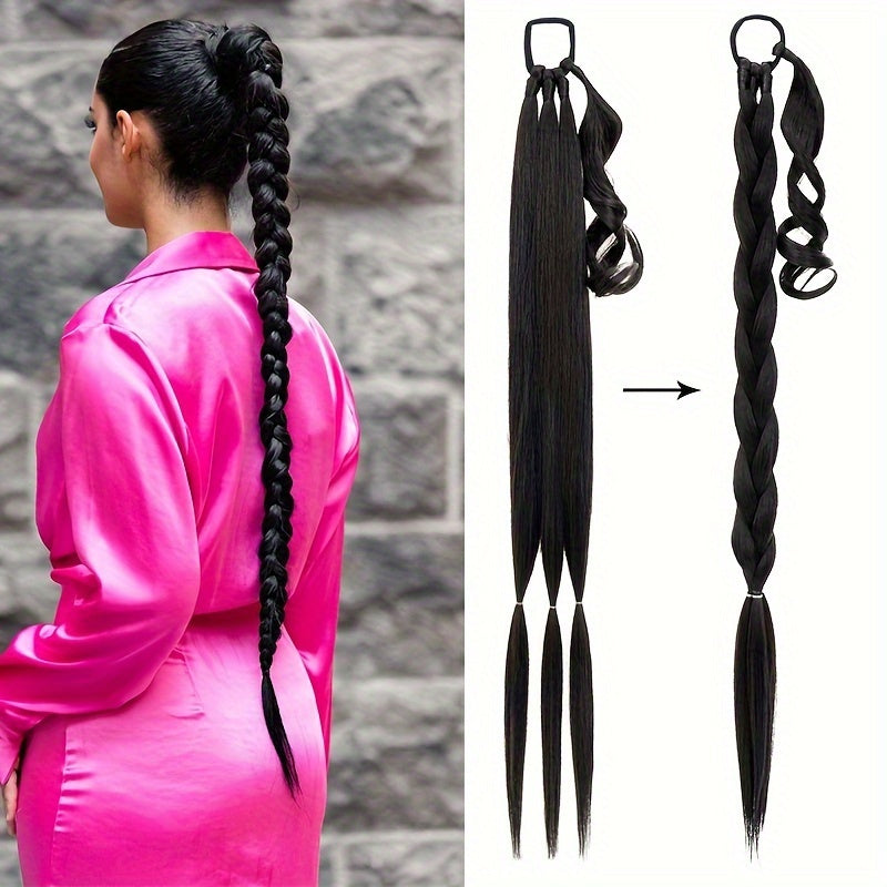 Long Braid Ponytail Extension With Elastic Tie Straight Sleek Wrap Around Braid Hair Extensions