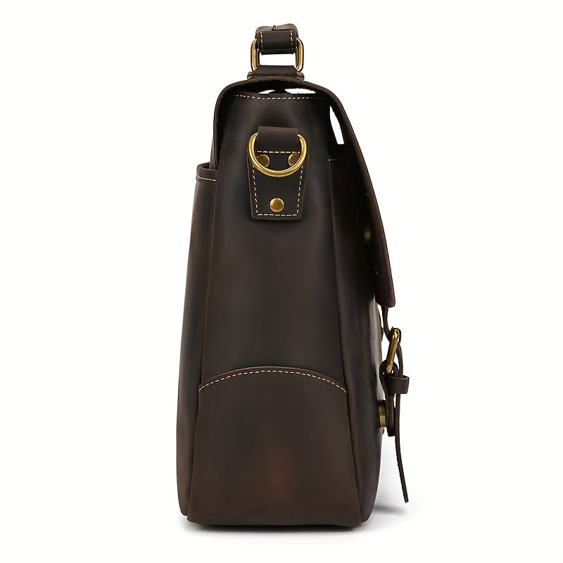 Vintage Men Leather Briefcase Bag Mad Horse Leather 1516 Inch Cowhide Commuter Bag Leather Shoulder Bag Laptop Bag