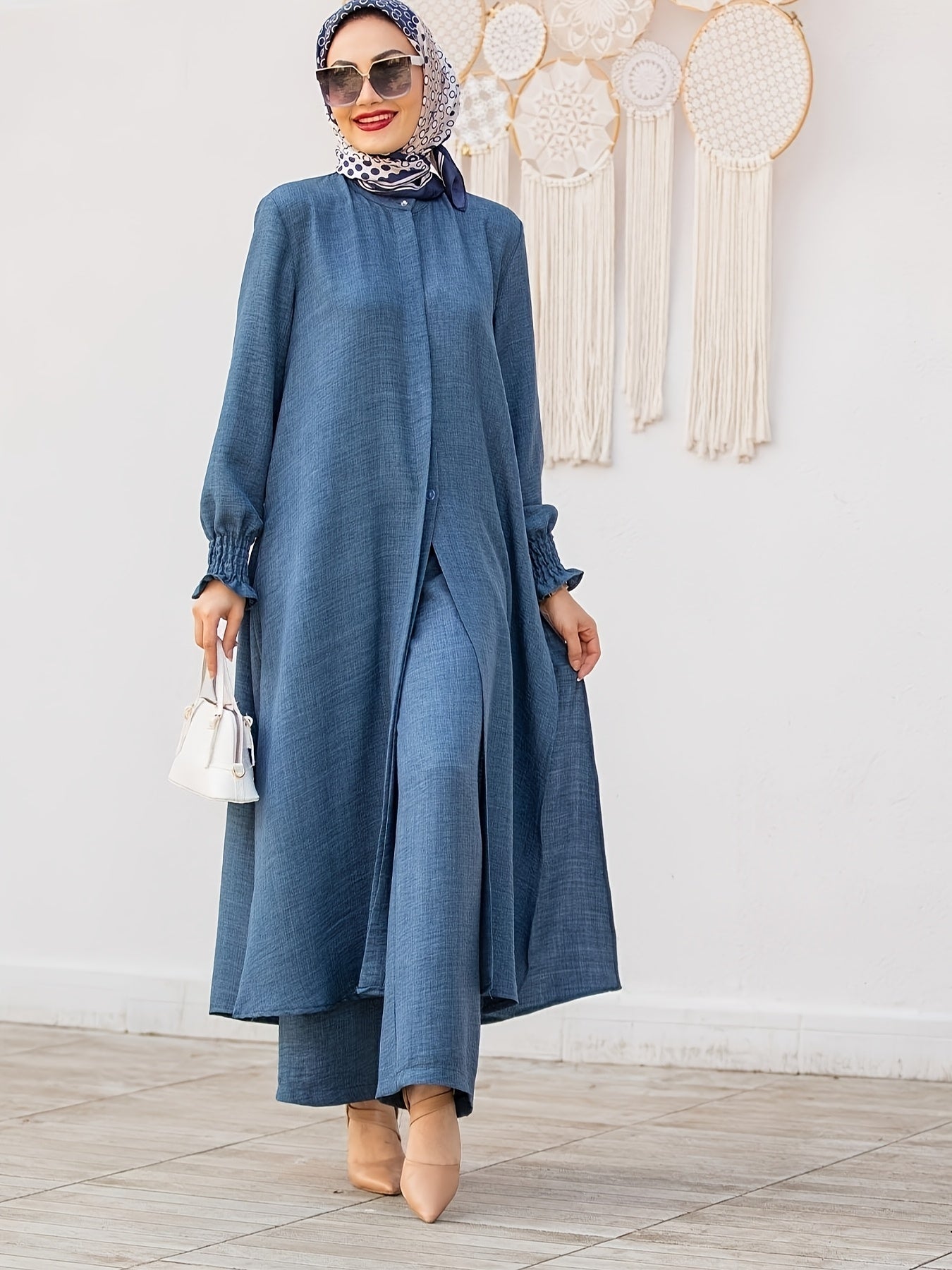 Middle East Ramadan Elegant Pure Muslim Pakistani Abaya Casual Pants Set - Fashionable and Comfortable Design, Perfect for Daily Wear