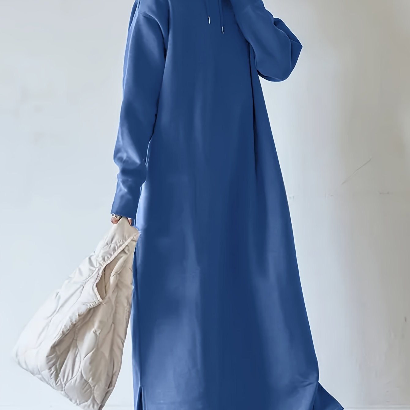 Plus Size, Women's Winter Hoodie-Abaya - Plus Size Loose Fit Long Dress with Hood, Non-Stretchy Fabric for Cold Weather, Easy Everyday Outfits (Casual Outing & Casual Attire)