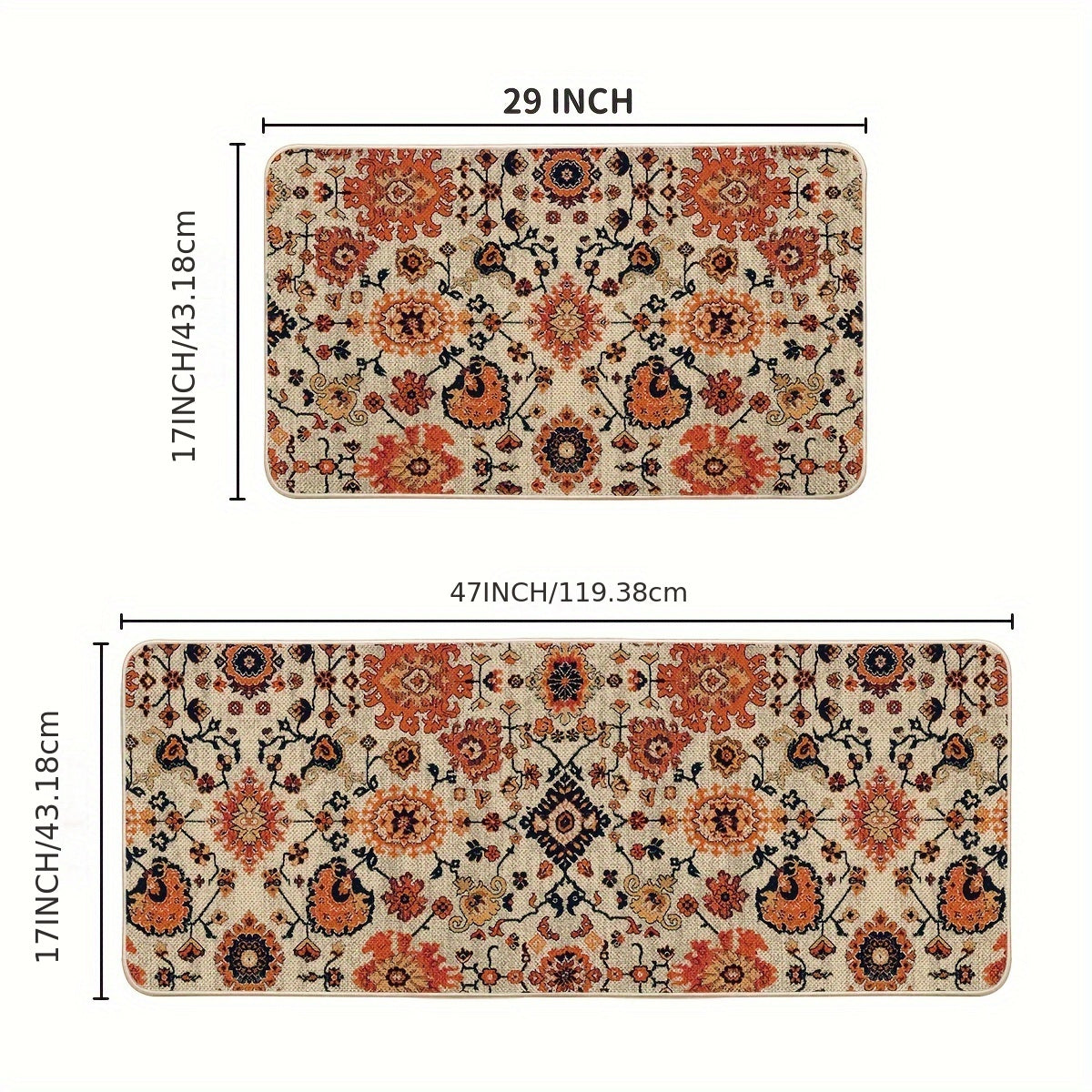 Sm:)e Flowers Bohemia Kitchen Mats Set Of 2, Daily Boho Home Decor Low-Profile Kitchen Rugs for Floor - 17x29 And 17x47 Inch