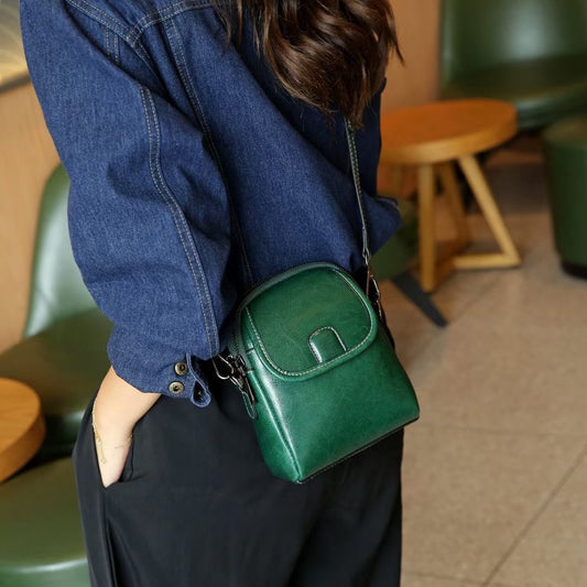 Real Leather Trendy Women's Mobile Phone Bag, Soft Leather Versatile European And American Crossbody Bag