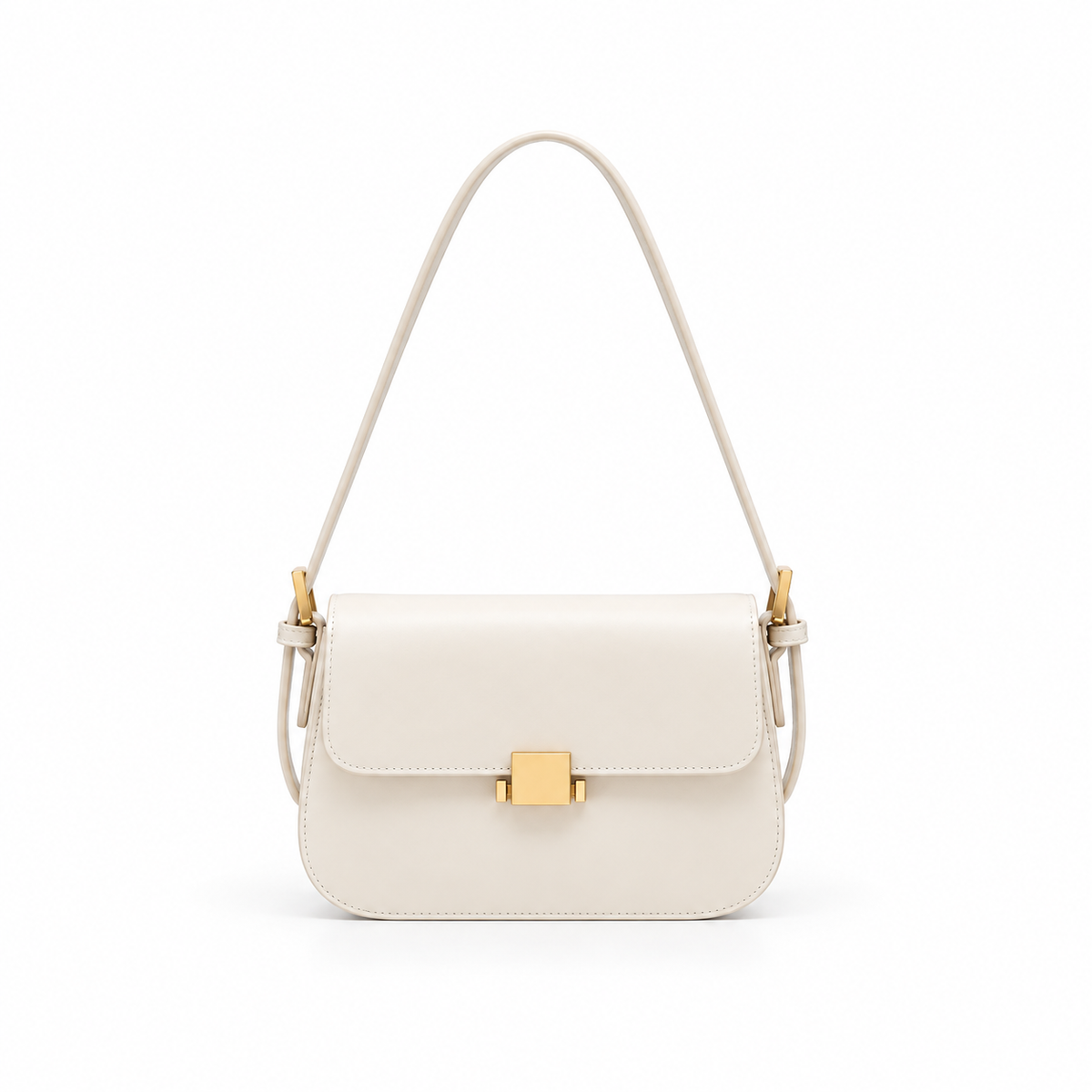 Elegant White Structured Leather Shoulder Bag