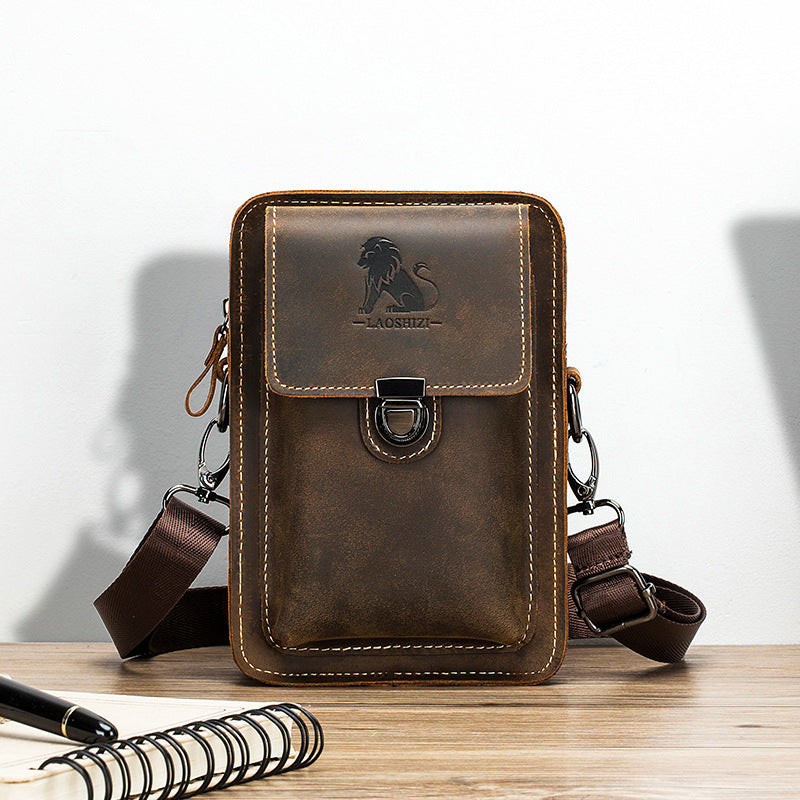 Men's Fashion Leather Crossbody Bag, Genuine Leather Top Layer Sling Cowhide, Retro Style, High-Quality Waist Pack