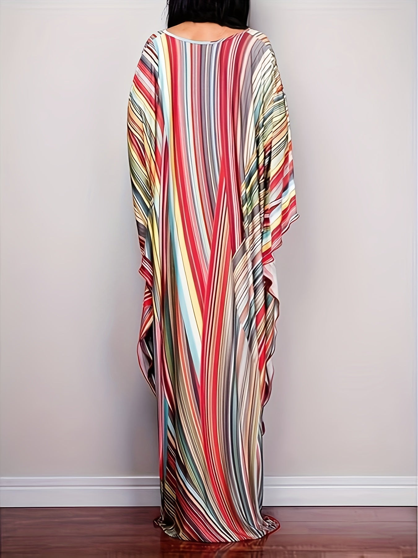 Plus Size, Women Ethnic Print Kaftan Beach Dress Plus Size Swimsuit Cover Up