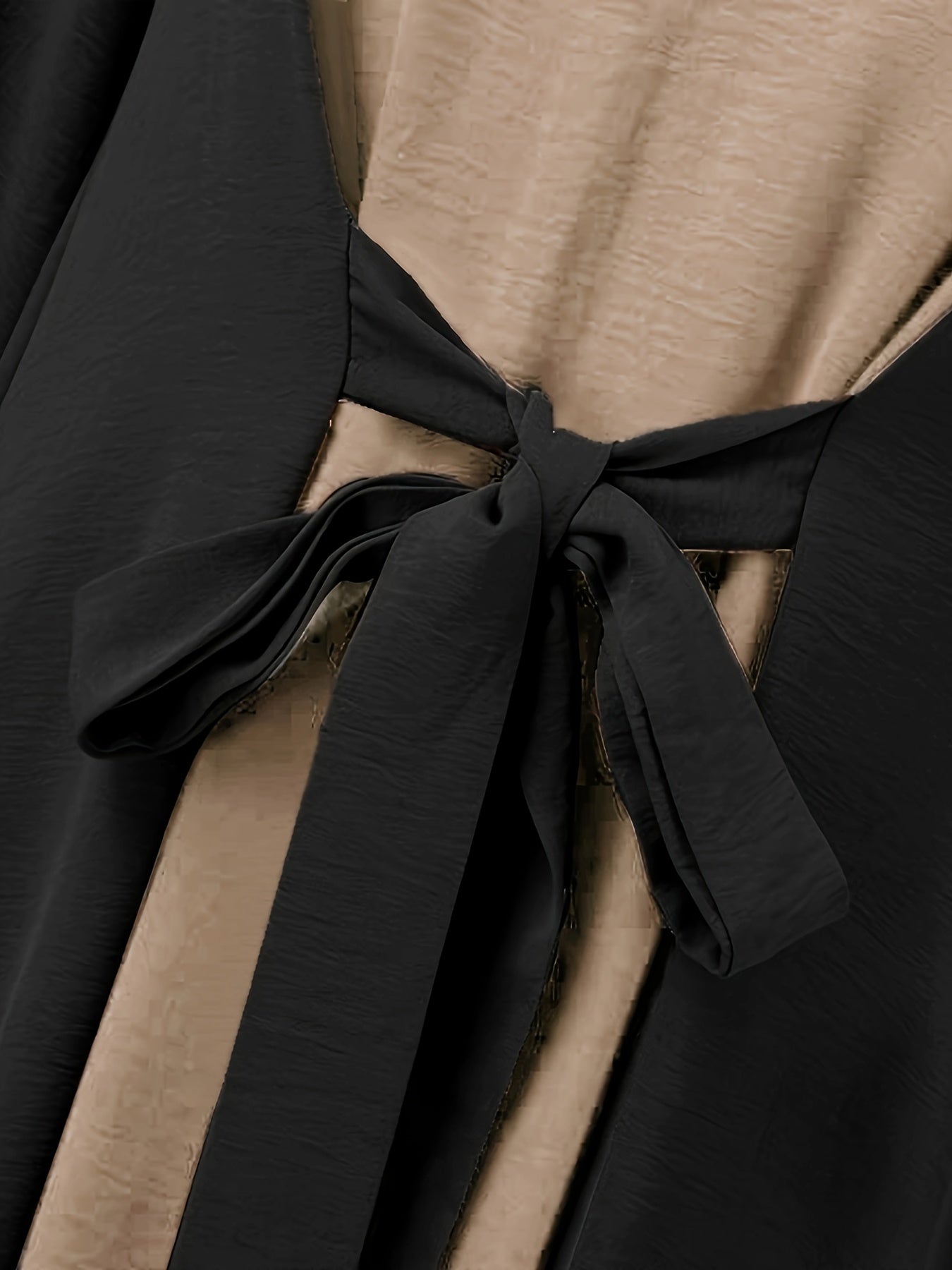 Modest Middle Eastern Baju Abaya Dress - Long Sleeve Round Neck Two-Tone Black & Beige with Adjustable Waist Tie, Non-Stretch Fabric for Ramadan, Daily Wear & Travel, Muslim Dress