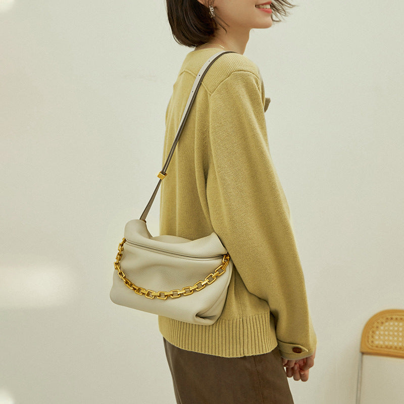 2025 New Women's Bag, Leather Crossbody Pleated Cloud Messenger Bag, Fashionable Chain Dumpling Bag, Single Shoulder Crossbody Bag