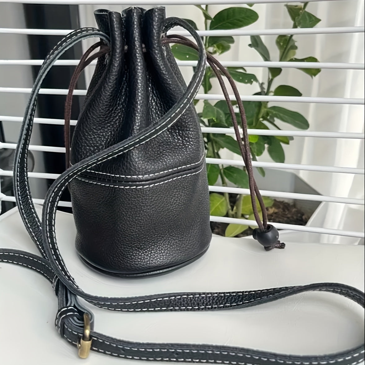 Genuine Leather Sling Crossbody Bag for Women - Adjustable Strap, Zipper Closure