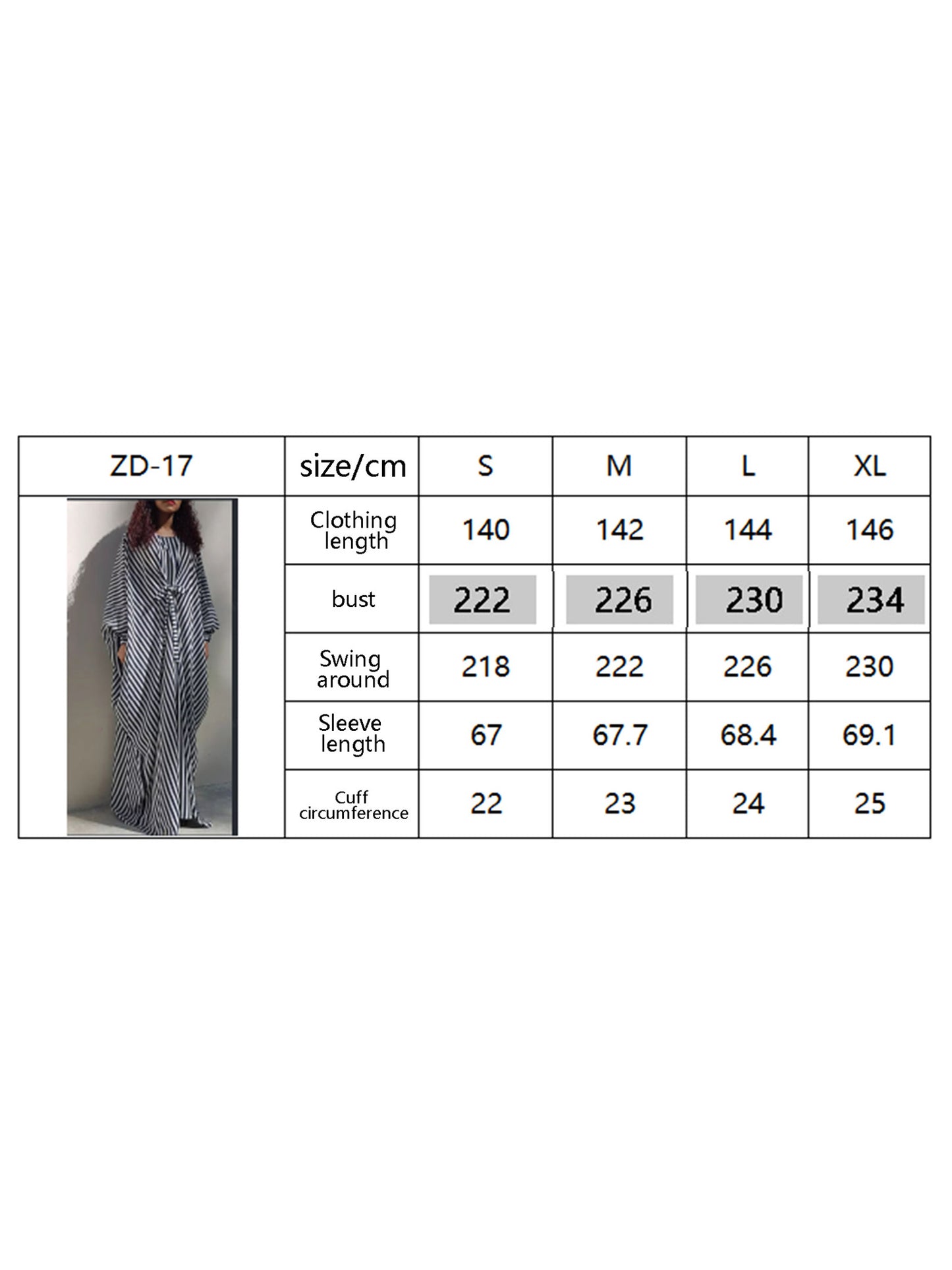 Long Sleeve Arab Caftan Gown - Black & White Striped Loose Fit Turkish Robe Dress