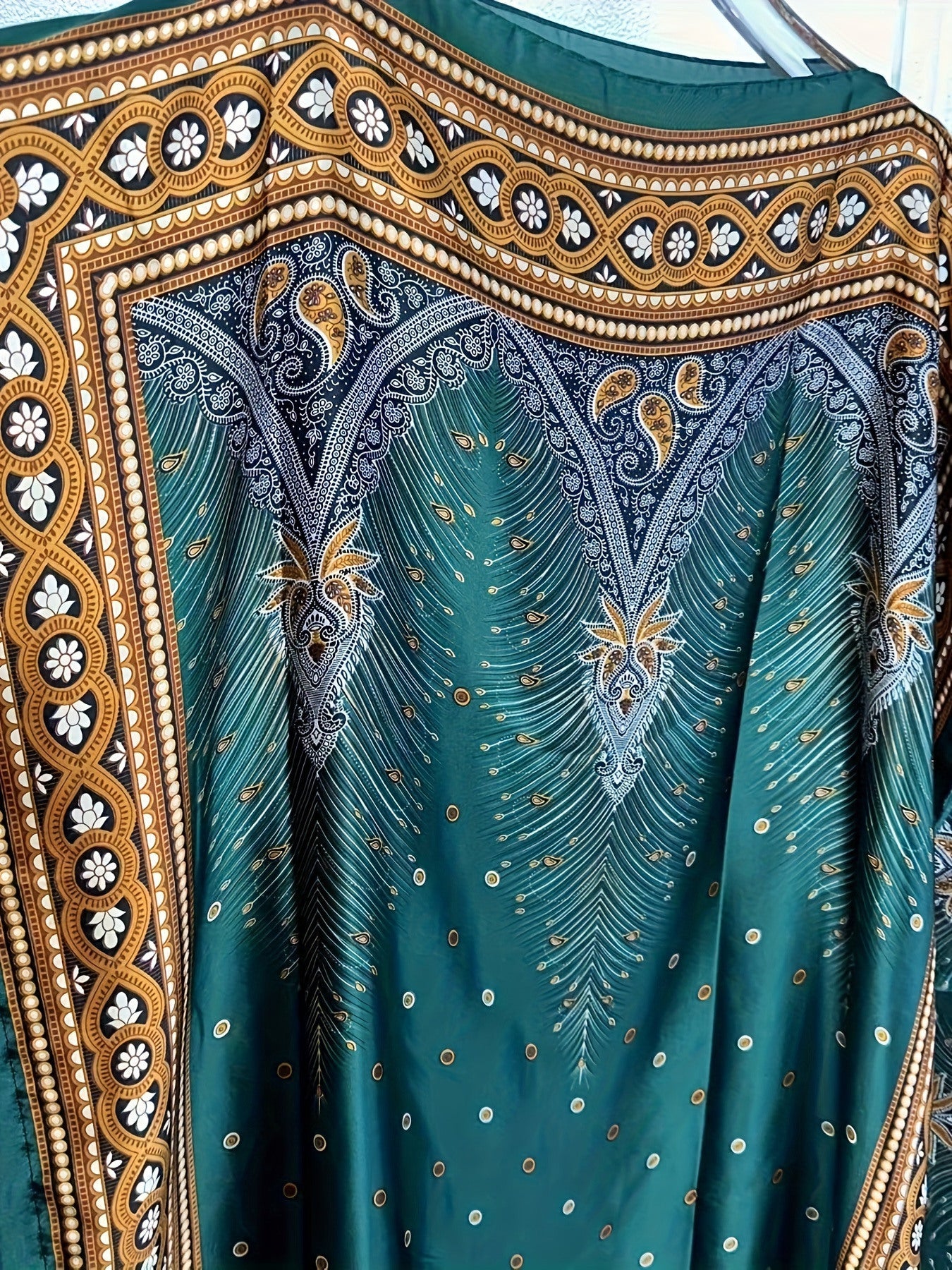 Women's Elegant Short Sleeve Loose Fit Long Dress - Traditional Middle Eastern Baju Abaya with All-Over Floral Print, Adjustable Waist Belt & Boat Neck Scarf - Breathable Machine-Washable
