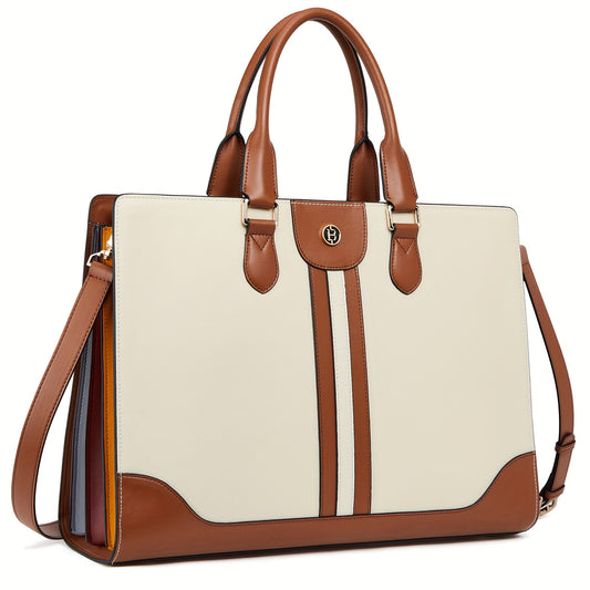15.6 Inch Laptop Leather Bag For Women Vintage Tote Office Shoulder Handbag Computer Work Bag