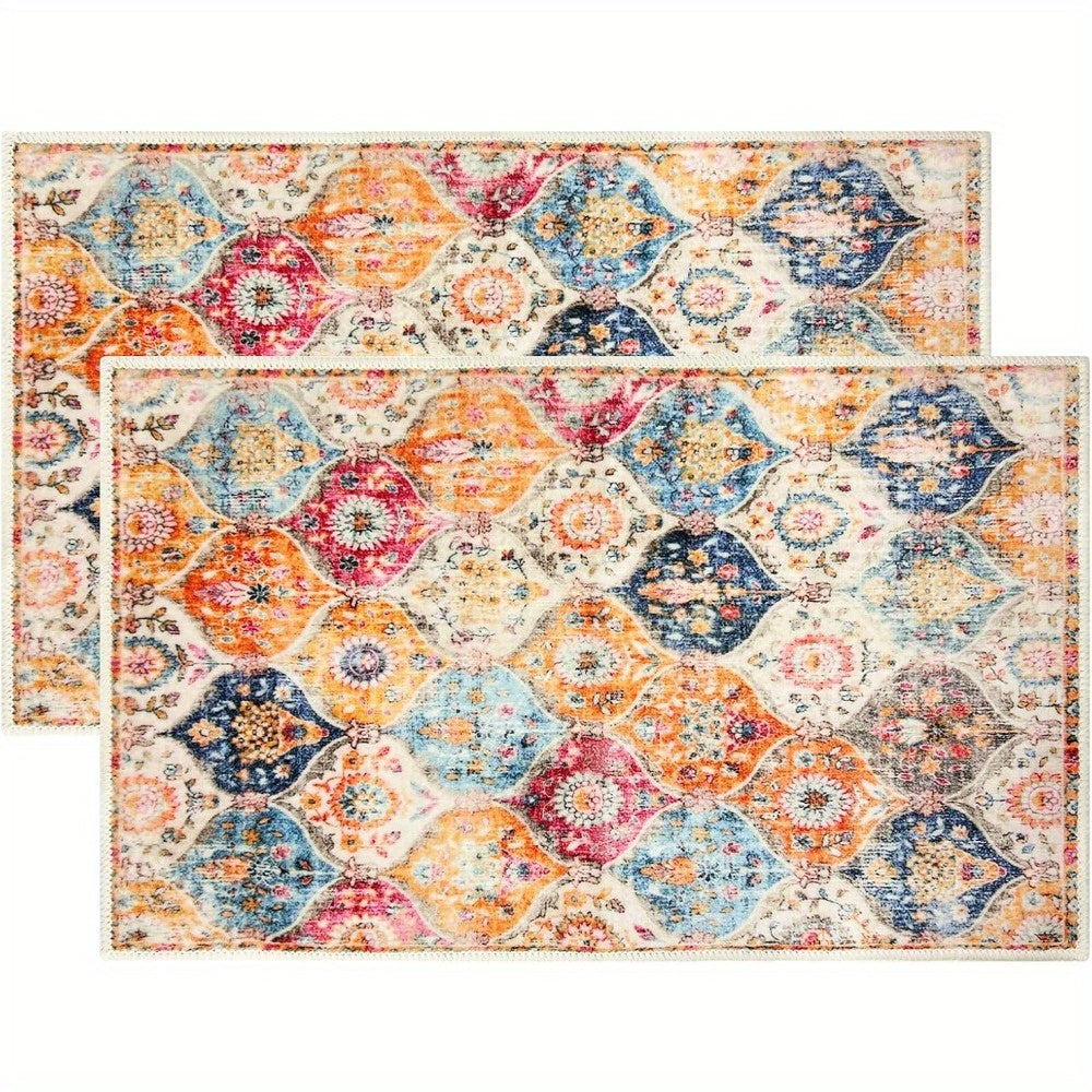 Colorful Retro Distressed Non-Slip Door Carpet, Rugs – Washable, Absorbent Indoor Mat for Entryway, Living Room, Kitchen, Bathroom, Laundry Room, Patio