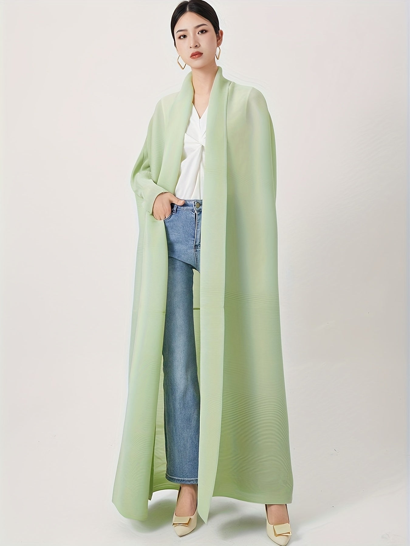 Elegant Women's Loose-Fit Long Sleeve Emirati Abaya with Turn- Collar - Brown, High-Stretch Fabric, Full-Length Pants, Perfect for Spring & Fall, Muslim Dress, Muslim Dress | Loose Fit Abaya