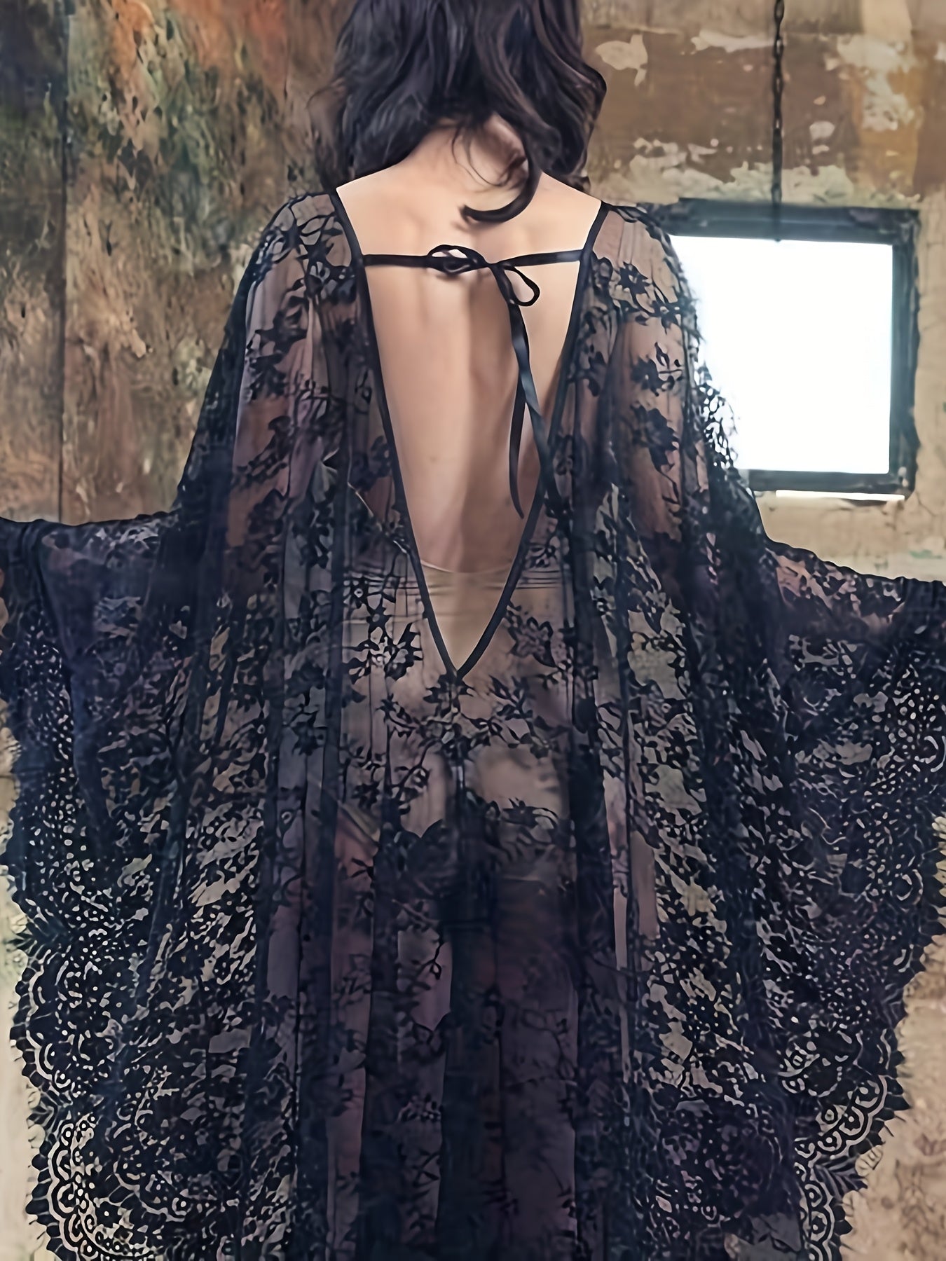 Women Halloween Costumes Plus Size Lace Swimwear Bikini Cover Up Long Kaftan Dress White